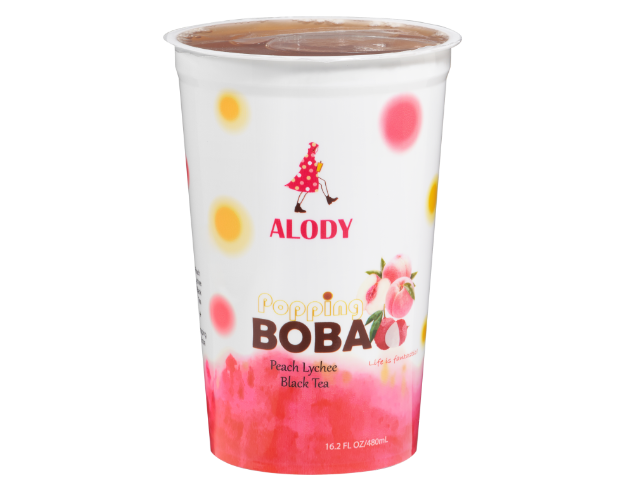 Lychee Peach black tea w/ Popping Boba/ cup