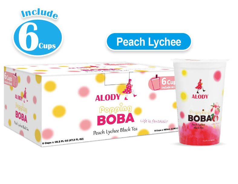 Lychee Peach black tea w/ Popping Boba/ cup 4